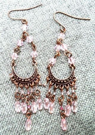Stunning Vintage Estate Pink Glass Bead 2 3/4 " Hook Earrings 3859u