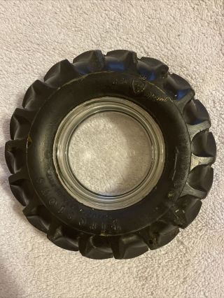 Vintage Firestone Tractor Tire Ashtray With Glass Insert That Says Firestone