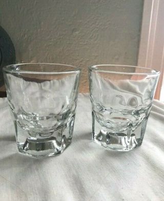 2 Two) Vintage Heavy Clear Lead Crystal Double Shot Glasses 3 " Cowboy