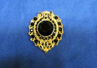Vintage Signed Robert Rose Black Faceted Glass Brooch Pendant Gold Gilt
