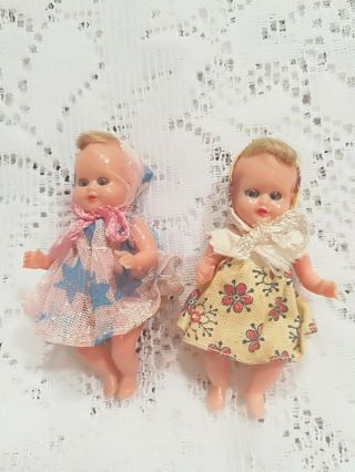 Vintage Plastic Celluloid Baby Dolls Blinking Eyes Jointed Italy 3” Outfitted