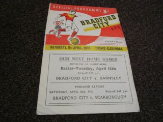 Bradford City V Crewe Alexandra 1954/5 April 9th Vintage Post
