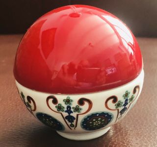 Vtg Hand Painted Aup Italy Porcelain Ceramic Red Lidded Trinket Ring Pill Box