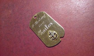 Vintage Brass Usn United States Navy Key Tag Plate " I Belong To A Sailor " Etched