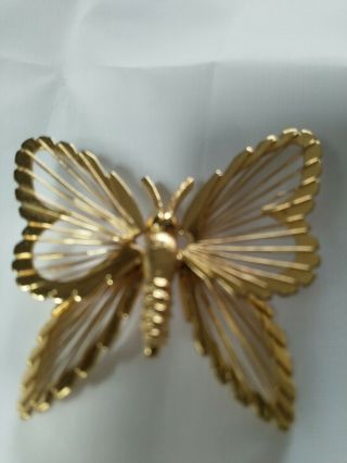 Vintage Monet Gold Tone Filigree Butterfly Insect Brooch Pin Signed