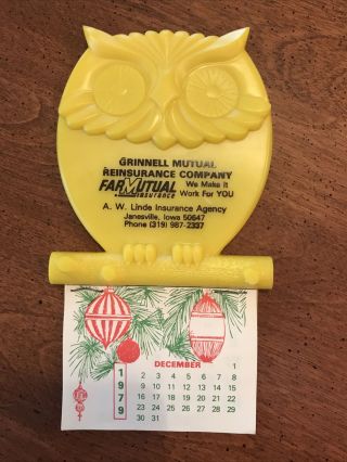 1979 1980 Vintage Calendar Owl Farm Mutual Insurance Farmutual Janesville Iowa