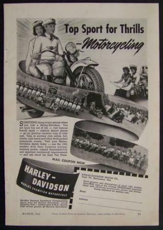 1941 Harley - Davidson Motorcycles Top Sport For Thrills Vintage Ad