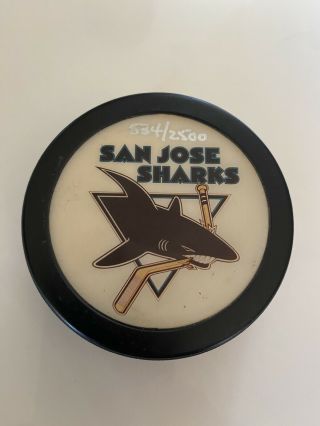 San Jose Sharks 1st Season 91/92 534/2500 Rare Logo Edition Hockey Puck Nhl