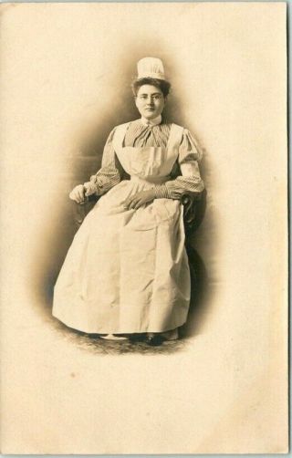 Vintage 1910s Rppc Real Photo Postcard Nurse In Uniform / Studio Portrait