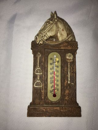 Vintage Horse Head Thermometer 7 3/4 " Tall Wall Plaque Tack Usa Made 70’s?