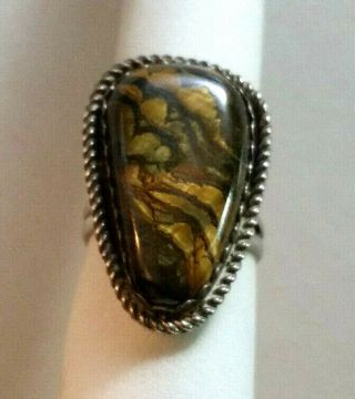 Vtg Native American Sterling Silver Ring Tigers Eye Signed Pc Sz 7.  5 10g 925 534