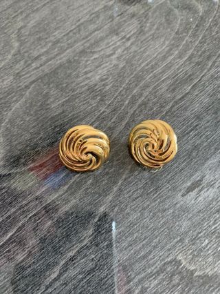 Vintage 1980s Signed Napier Round Swirl Gold Plated Clip On Earrings Jewellery