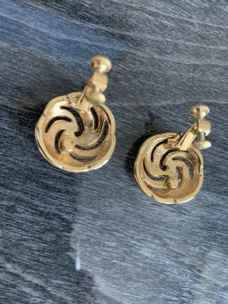 Vintage 1980s Signed NAPIER Round Swirl Gold Plated Clip On EARRINGS Jewellery 2