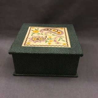 Vintage Art Deco Faux Shagreen Trinket Box With Embroidered Lid 1930 