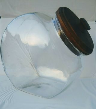 Large 9.  5 " Vintage Glass Candy Canister With Wood Lid