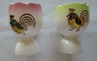 Two Vintage Egg Cups Rooster Design Ceramic Made In Japan
