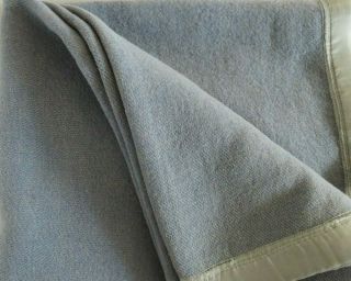 Vintage Twin Nashua Welwyn 100 Wool Blanket W Satin Trim Blue 78 " X58 "