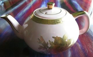Vintage Arthur Wood Made In England Pink & Gold Leaf Short Round Tea Pot