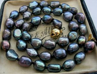 Vintage Style Real Baroque Rainbow Black Fresh Water Cultured Pearl Necklace