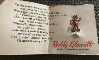 Vintage Reddy Kilowatt Pin On Card