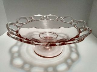 Vintage Anchor Hocking Pink Old Colony Open Lace Edge Footed Pedestal Bowl Dish