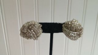 Vintage Silvertone Metal Clear Glass Seed Bead Knot Post Pierced Earrings