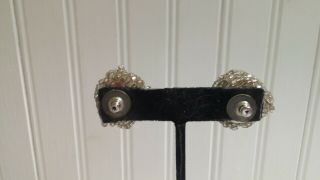 Vintage Silvertone Metal Clear Glass Seed Bead Knot Post Pierced Earrings 3