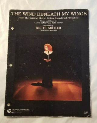 The Wind Beneath My Wings Sheet Music Vintage 1982 Bette Midler Movie Song.