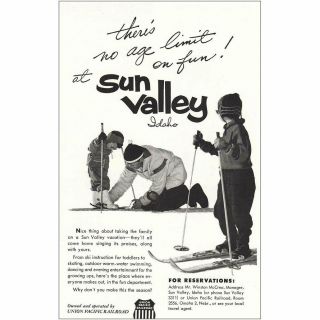 1959 Union Pacific: Sun Valley; Ski No Age Limit Vintage Print Ad