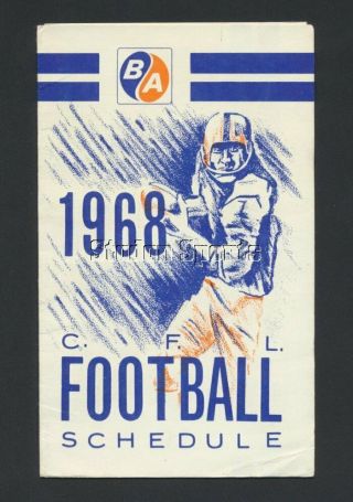 Rare 1968 Cfl Football Schedule British American Oil Co.  Vintage Book