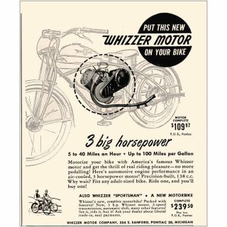 1950 Whizzer Motor: 3 Big Horsepower Vintage Print Ad