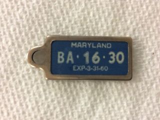 Vintage Dav Mini License Plate Tag,  Keychain Fob Maryland 1960 Look