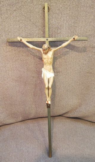 Vintage Brass Catholic Church Religous Art Crucifix Jesus On Cross Inri 10 Inch