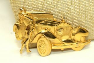 Vintage Jj Jonette Jewelry & Parklane Goldtone Old Car Woman Brooch Pin T1