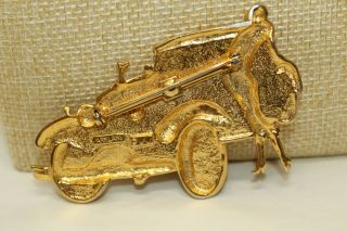 Vintage JJ Jonette Jewelry & PARKLANE Goldtone Old Car Woman Brooch Pin T1 2