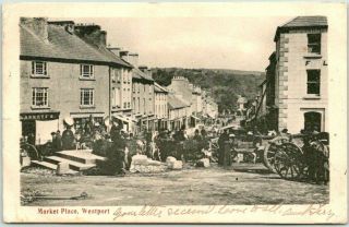 Vintage 1905 Westport,  England Uk Postcard " Market Place " Street Scene W/ Cancel