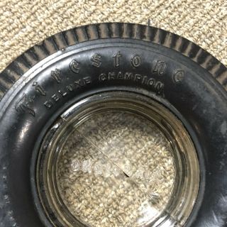Vintage Firestone Tire Ash Tray; Deluxe Chanpion; Gum Dipped; Cracked Glass 2