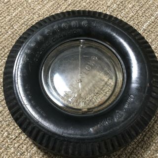Vintage Firestone Tire Ash Tray; Deluxe Chanpion; Gum Dipped; Cracked Glass 3