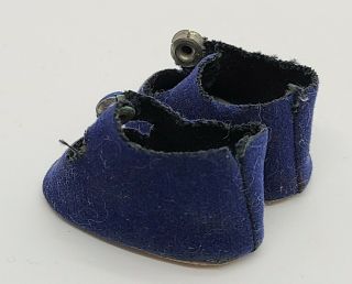 Vintage 1950s Flocked Navy Blue Doll Shoes Center Snap & Fuzzy Soles - sz 1⅝ x 1 