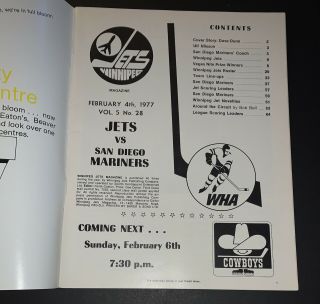 Winnipeg Jets 1977 WHA Game Program vs San Diego Mariners (Dave Dunn/Cover) 3