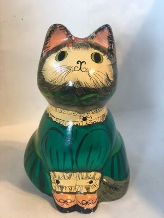 Vintage Folk Art Cat Coin Bank Hand Painted Ceramic Kitty