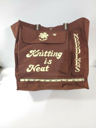 Vintage Brown Canvas Knitting Bag With Pouch And Needle Holder,  Heavy Duty