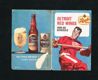 1968 - 1969 Detroit Red Wings Stroh’s Beer Nhl Hockey Pocket Schedule Gordie Howe