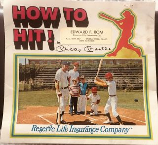 Vintage Mickey Mantle How To Hit Book/ 33 1/3 Record 1973 Reserve Life Ins.  Rare