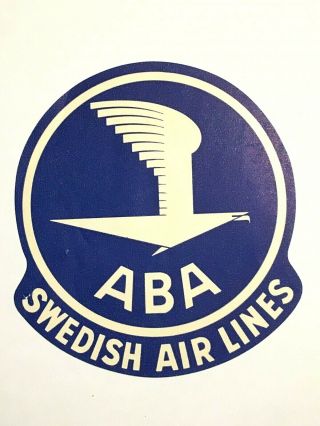 Vintage Aba Swedish Airlines Airline Luggage Label