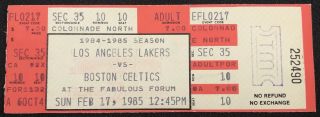1985 Nba Boston Celtics @ Los Angeles Lakers Basketball Ticket - Bird Vs.  Magic