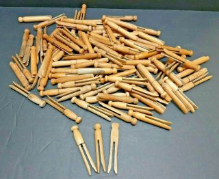 100 Vintage Antique Clothes Pins Wood Wooden Laundry Pins Round Head