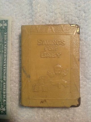 Vintage Metal Book Coin Bank “savings For Baby” No Key,  Zell Prods.  Co.  N.  Y.