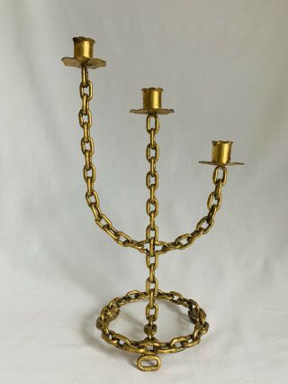 Vintage Gothic Gold Metal Chain Link Candle Holder,  Holds 3 Candlesticks