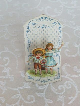 Vintage Valentine,  Flat,  Fold Down,  Girl With A Letter And Boy Holds Bouquet